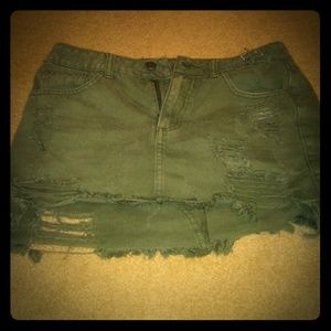 Distressed olive mini skirt